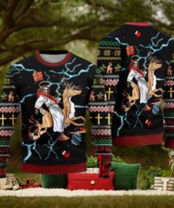 Jesus Riding Reindeer Black Ugly Christmas Sweater Gift Knitting Sweater