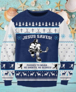 Jesus Saves Hockey Christmas Ugly Sweater Canada Hockey