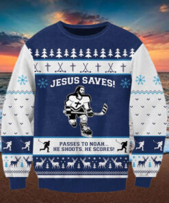 Jesus Saves Hockey Christmas Ugly Sweater Canada Hockey