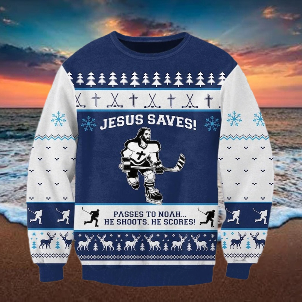 Jesus Saves Hockey Christmas Ugly Sweater Canada Hockey Jesus Saves Hockey Christmas Ugly Sweater Canada Hockey