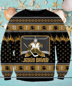 Jesus Saves Hockey Man Christmas Ugly Sweater