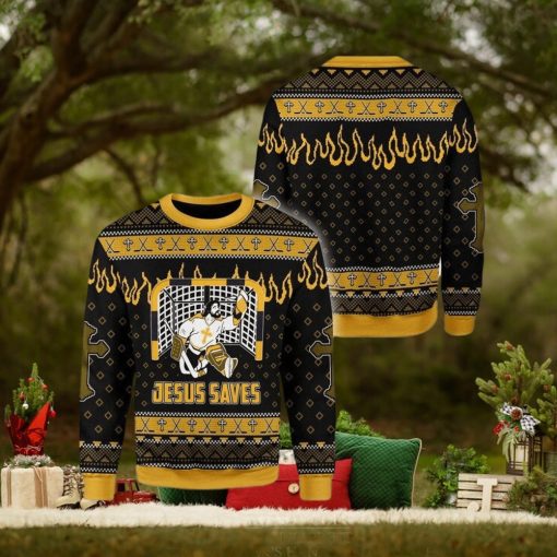 Jesus Saves Hockey Ugly Christmas Sweater Design Gift For Men And Women