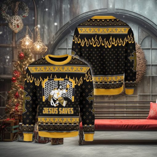 Jesus Saves Hockey Ugly Christmas Sweater Design Gift For Men And Women
