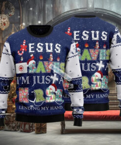 Jesus Saves Im Just A Nurse Lending My Hand Xmas Sweaters For Ladies