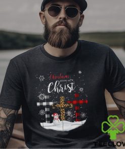 Jesus cross christmas three color leopard fabric christmas begin with christ snow design png shirt