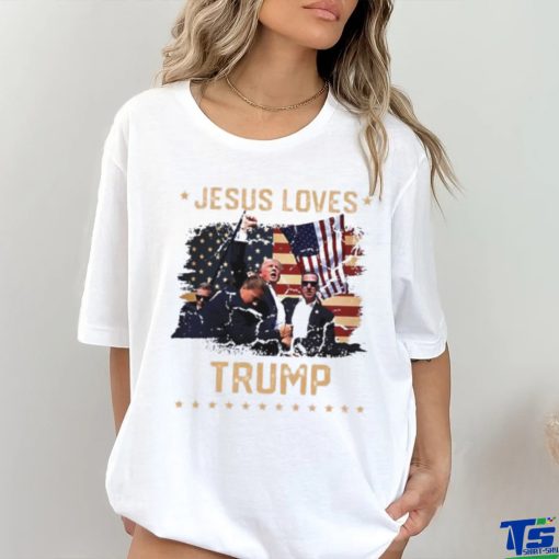 Jesus loves Donald Trump 2024 fist rally Trump rally 2024 USA flag shirt