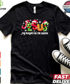 Jesus the reason for the season snow Santa hat Christmas shirt