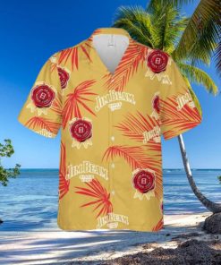 Jim Beam Hawaiian Button Up Shirt Palm Leaves Pattern Party