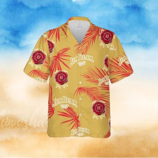 Jim Beam Hawaiian Button Up Shirt Palm Leaves Pattern Party