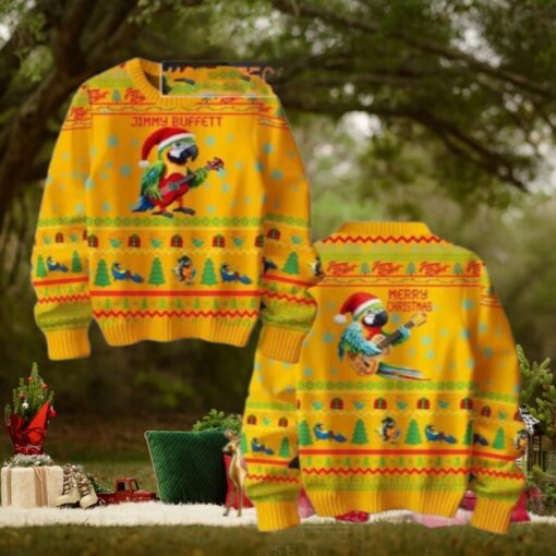 Jimmy Buffett Loves Parrot Merry Christmas Yellow Chirstmas Gifts 2024 Xmas For Family And Friends Ugly Sweater