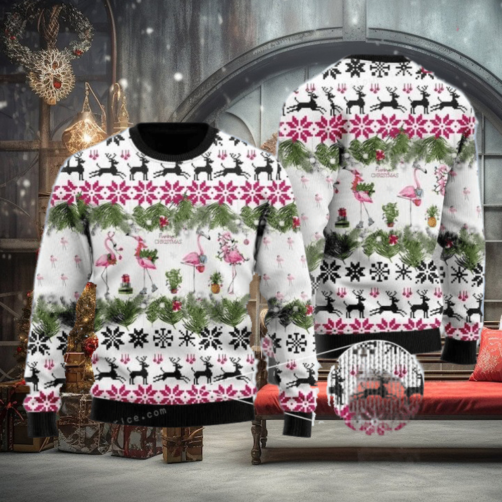 Jingle Bells And Pink Flamingo Xmas Ugly Sweater Jingle Bells And Pink Flamingo Xmas Ugly Sweater