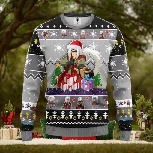 Jiraiya Naruto Anime Ugly Christmas Sweater 3D Gift For Men And Women Gray
