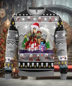 Jiraiya Naruto Anime Ugly Christmas Sweater 3D Gift For Men And Women Gray