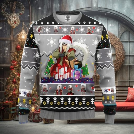Jiraiya Naruto Anime Ugly Christmas Sweater 3D Gift For Men And Women Gray