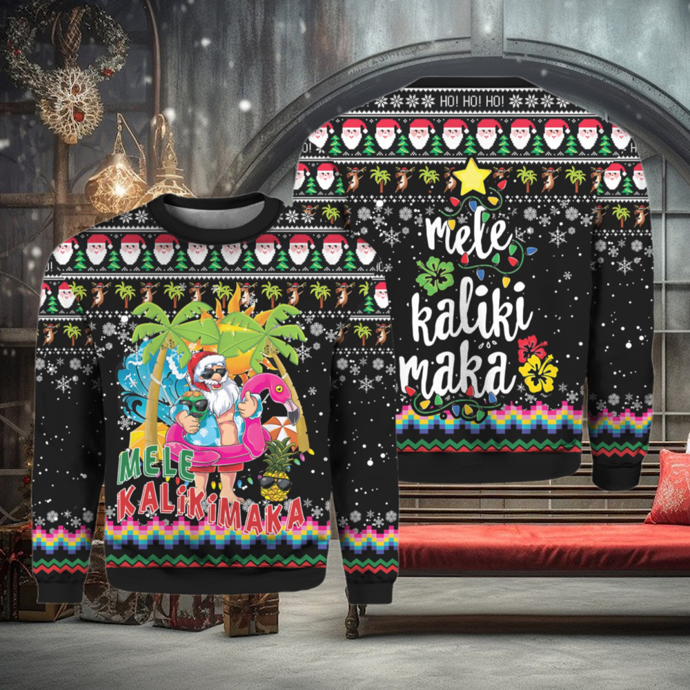 Hawaii Santa Claus Mele Kalikimaka Ugly Christmas Sweater Hawaii Santa Claus Mele Kalikimaka Ugly Christmas Sweater