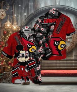 NCAA Louisville Cardinals Hawaiian Shirt Mickey And Floral Pattern