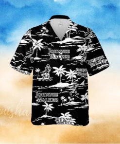 Johnnie Walker Hawaiian Button Up Shirt Island Palm Leaves