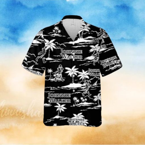 Johnnie Walker Hawaiian Button Up Shirt Island Palm Leaves