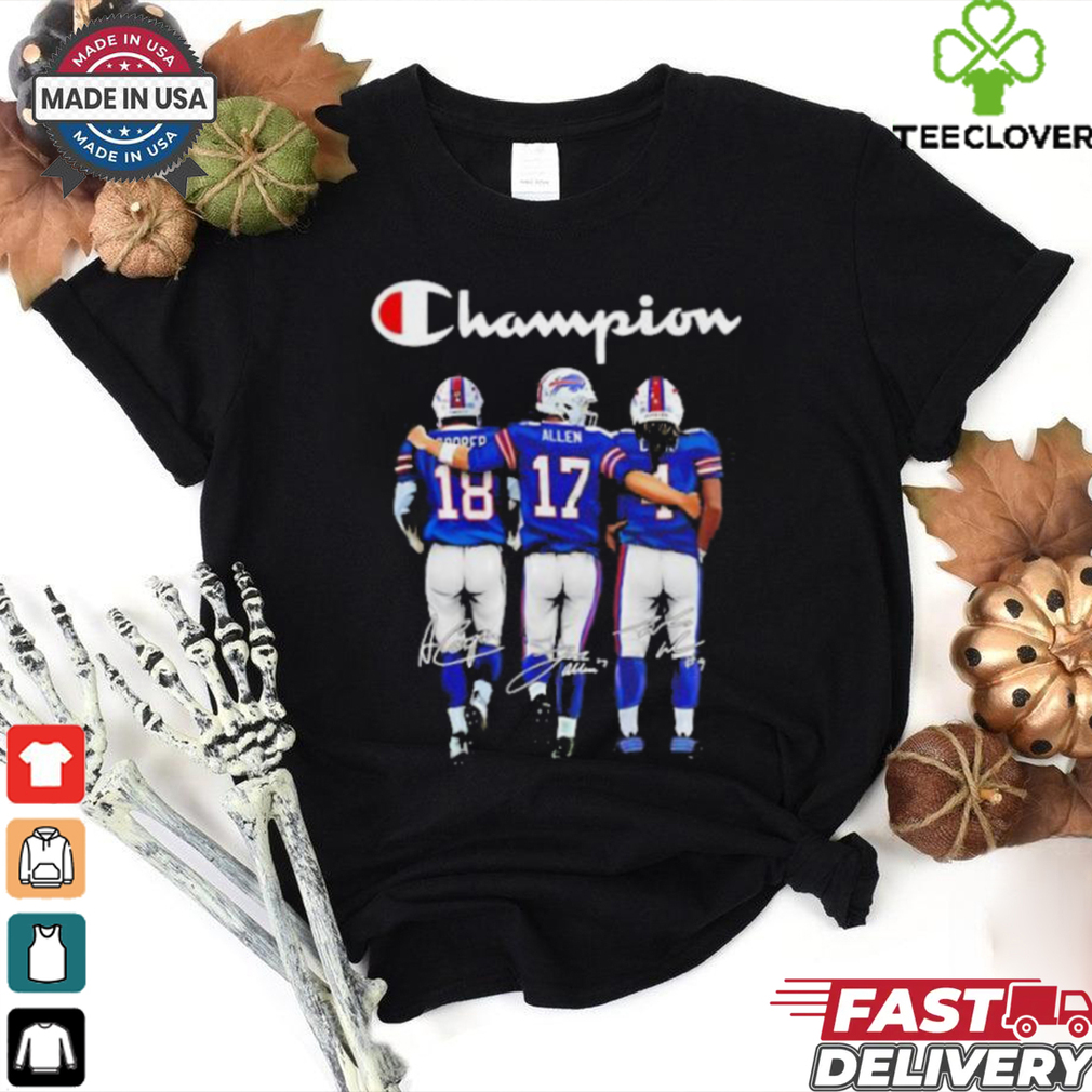 Josh Allen Amari Cooper and Curtis Samuel Buffalo Bills Champions Signatures shirt Josh Allen Amari Cooper and Curtis Samuel Buffalo Bills Champions Signatures shirt
