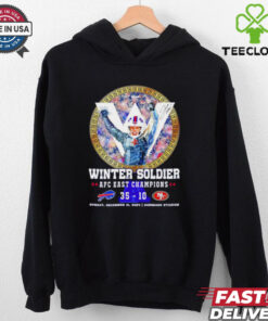 Josh Allen Winter Soldier 2024 AFC East Champions 35-10 49ers Shirt featuring a dynamic design celebrating Josh Allen’s leadership in the Buffalo Bills’ AFC East championship win, with a nod to his 