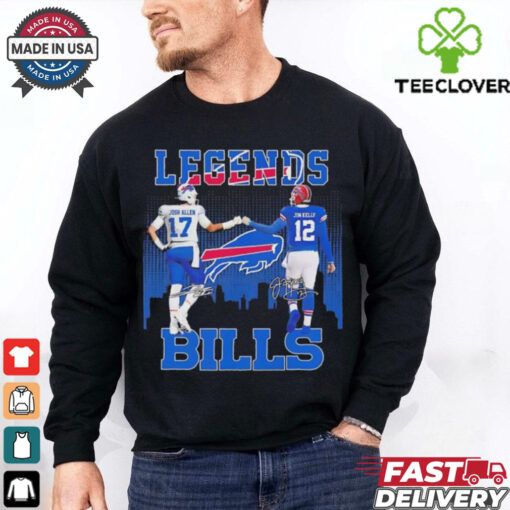 Josh Allen and Jim Kelly legends Buffalo Bills signatures shirt