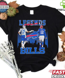 Josh Allen and Jim Kelly legends Buffalo Bills signatures shirt