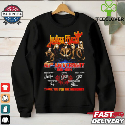 Judas Priest 55th Anniversary 1969 2024 Rob Halford Ian Hill Scott Travis Glenn Tipton and Richie Faulkner Signatures shirt