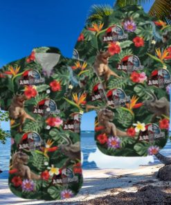Jurassic Park Hawaiian Shirt Tropical Leaves And Flower