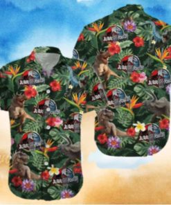 Jurassic Park Hawaiian Shirt Tropical Leaves And Flower