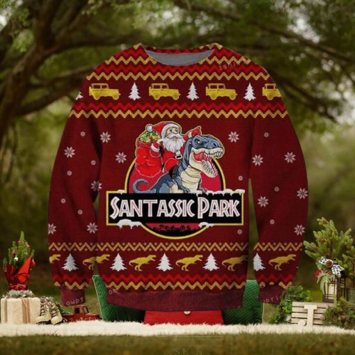 Jurassic Park Santa Claus Riding A Dinosaur Ugly Sweater For Woman
