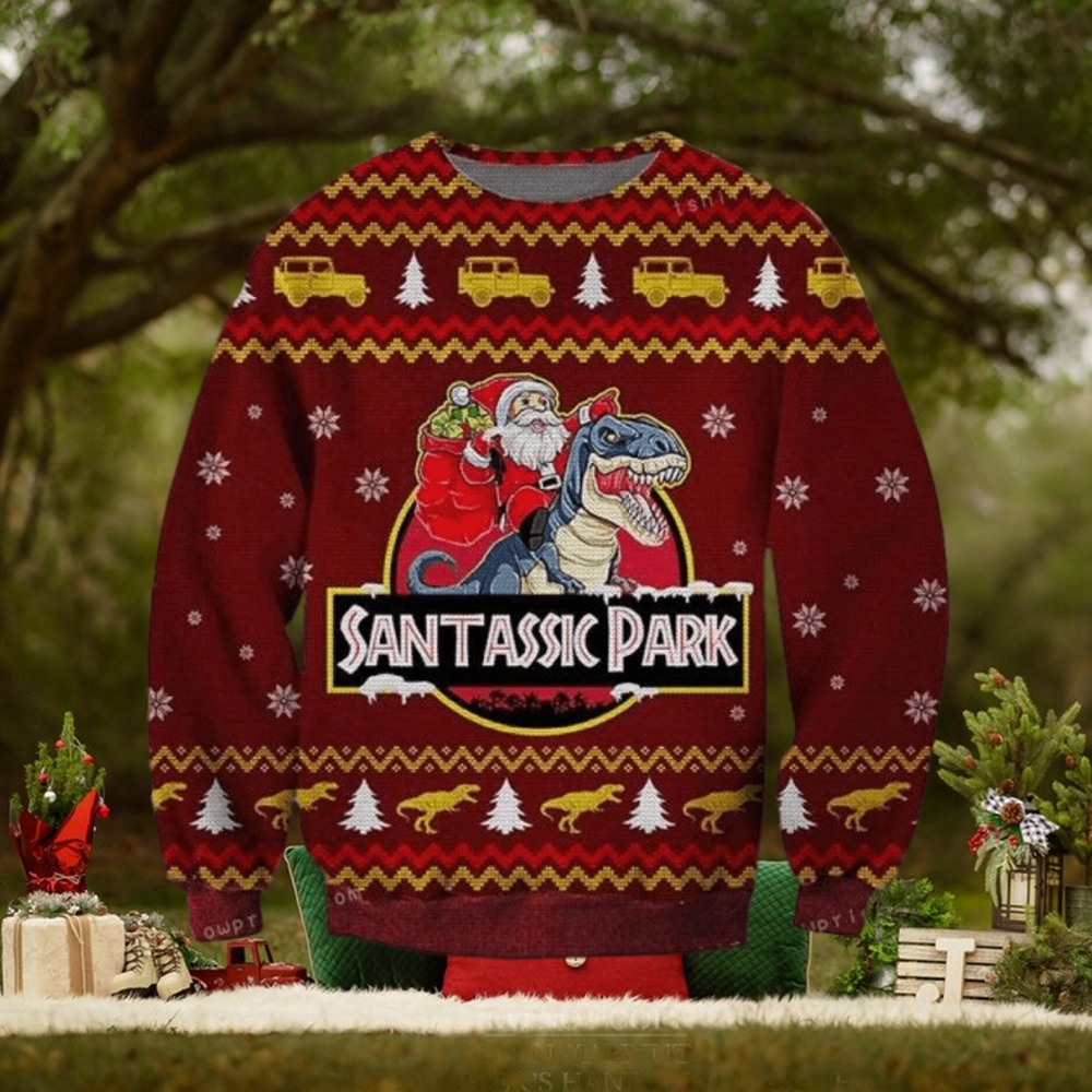 Jurassic Park Santa Claus Riding A Dinosaur Ugly Sweater For Woman Jurassic Park Santa Claus Riding A Dinosaur Ugly Sweater For Woman