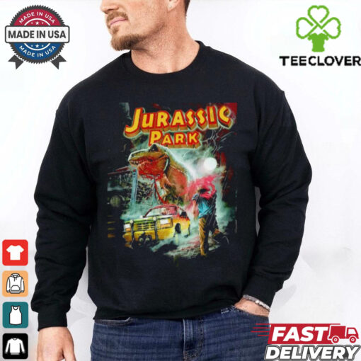 Jurassic Park night rain graphic shirt
