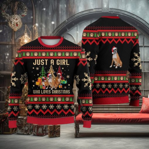 Just A Girl Who Loves Christmas Boxer Dog Sweater Trending For Men And Women Gift Holidays