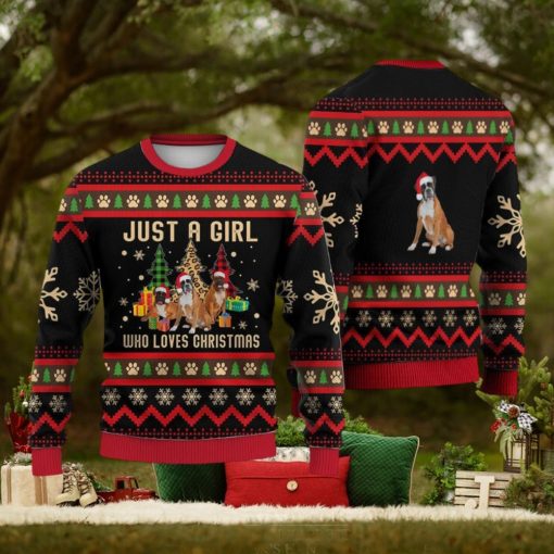 Just A Girl Who Loves Christmas Boxer Dog Sweater Trending For Men And Women Gift Holidays