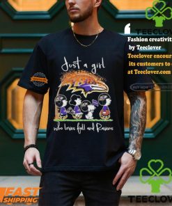Just A Girl Who Loves Fall And Baltimore Ravens X Peanuts Characters Shirt