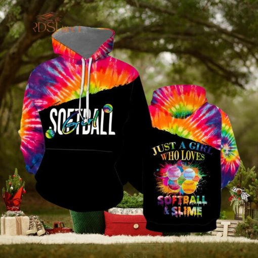 Just A Girl Who Loves Softball And Slime Colorful 3d All Over Print Hoodie