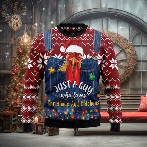 Just A Guy Who Loves And Chickens Ugly Christmas Sweater Gift Men Women