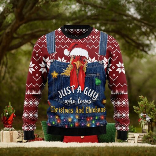 Just A Guy Who Loves And Chickens Ugly Christmas Sweater Gift Men Women
