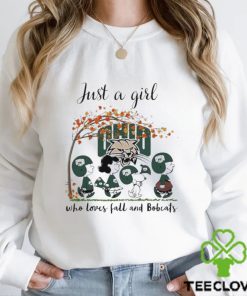 Just A Woman Who Loves Fall And Ohio Bobcats Peanuts Cartoon T Shirt