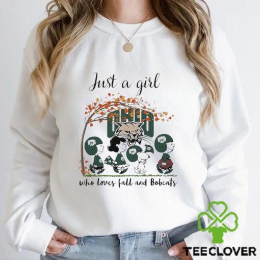 Just A Woman Who Loves Fall And Ohio Bobcats Peanuts Cartoon T Shirt