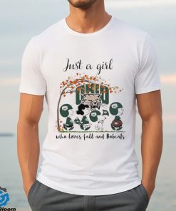 Just A Woman Who Loves Fall And Ohio Bobcats Peanuts Cartoon T Shirt