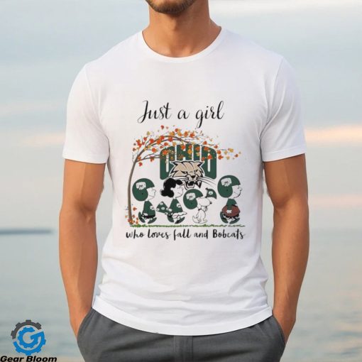Just A Woman Who Loves Fall And Ohio Bobcats Peanuts Cartoon T Shirt