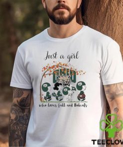 Just A Woman Who Loves Fall And Ohio Bobcats Peanuts Cartoon T Shirt