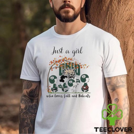 Just A Woman Who Loves Fall And Ohio Bobcats Peanuts Cartoon T Shirt
