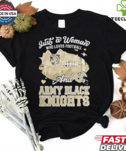 Just A Woman Who Loves Football And Army Black Knights Helmet Shirt