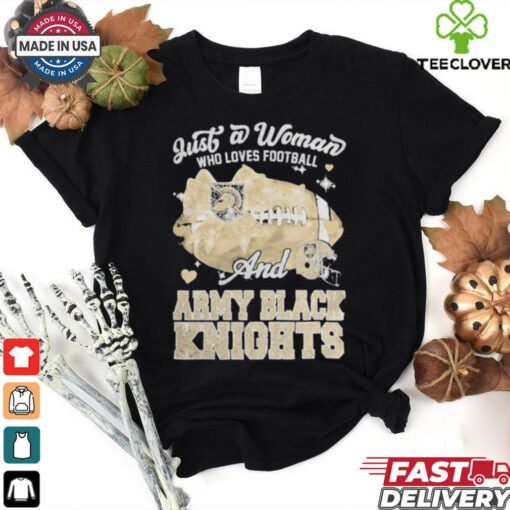 Just A Woman Who Loves Football And Army Black Knights Helmet Shirt