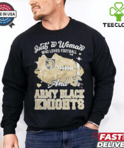 Just A Woman Who Loves Football And Army Black Knights Helmet Shirt