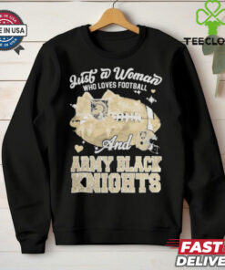 Just A Woman Who Loves Football And Army Black Knights Helmet Shirt