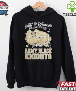 Just A Woman Who Loves Football And Army Black Knights Helmet Shirt