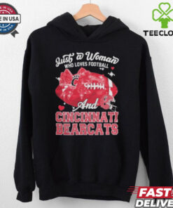 Just A Woman Who Loves Football And Cincinnati Bearcats Helmet Shirt